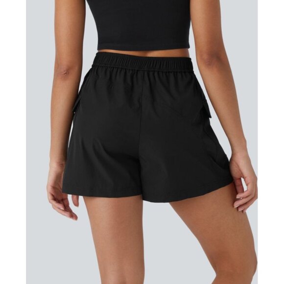 Halara Waterproof High Waisted Belted Pocket Hiking Cargo Shorts Sz Large Black - Picture 2 of 14